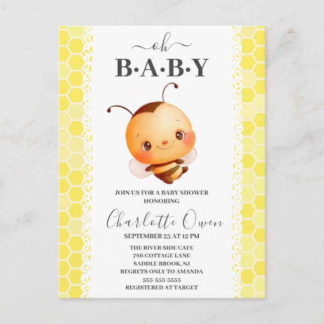 Oh Baby Bumblebee Invitación a Baby Shower (Anverso)