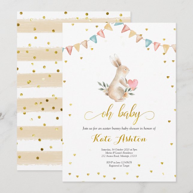 Oh Baby Bunny Baby Shower Invitación (Anverso / Reverso)