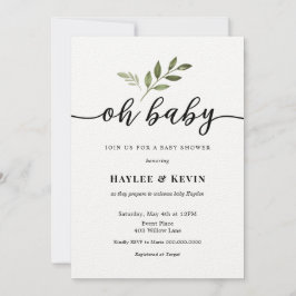 "Oh Baby" Calligraphy Greenery Shower Invitación