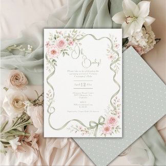 Oh Baby Cinta Floral Salvia Invitación Baby Shower