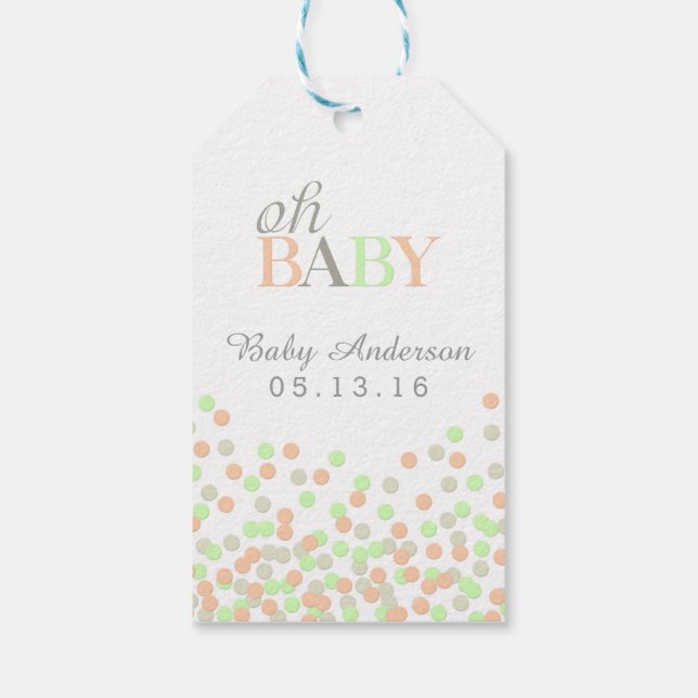 Oh Baby Confetti Baby Shower Etiqueta de regalo Mi (Reverso)