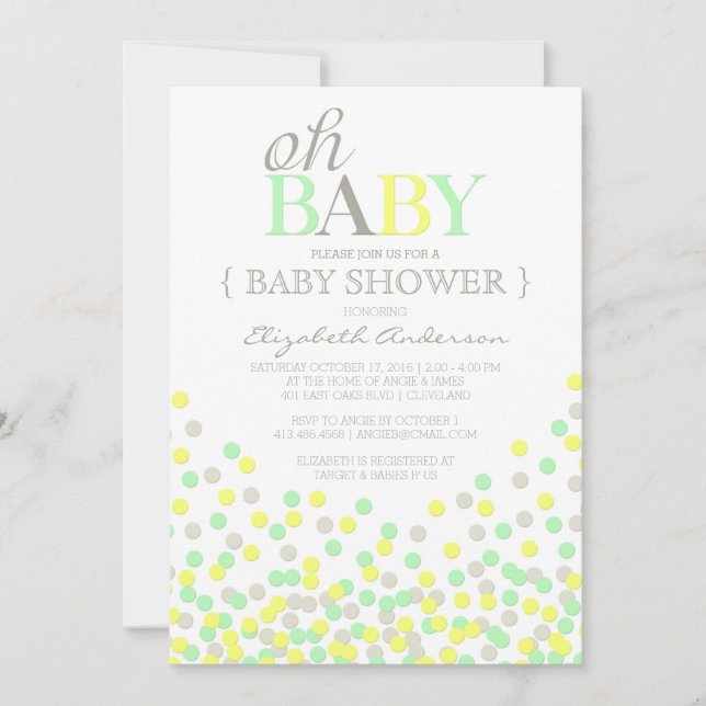 Oh Baby Confetti | Invitación moderna a Baby Showe (Anverso)