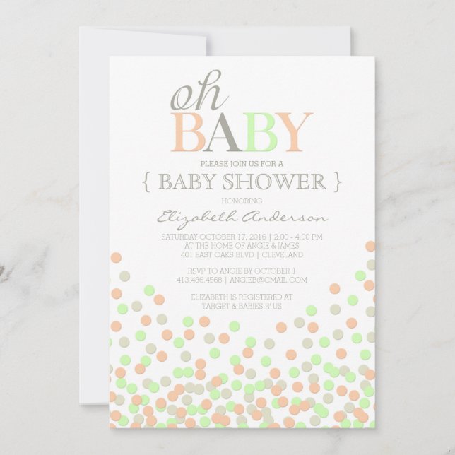 Oh Baby Confetti | Invitación moderna a Baby Showe (Anverso)