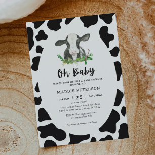 Oh Baby Cow Theme Boy Invitación en Baby Shower