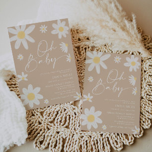 Oh Baby Daisy Beige Invitación a Baby Shower