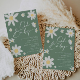 Oh Baby Daisy Sage Green Invitación a Baby Shower