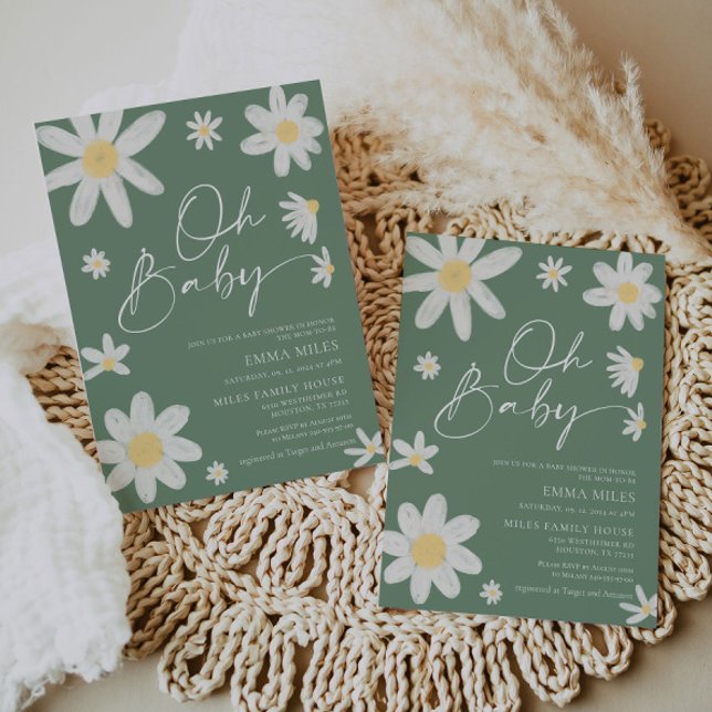 Oh Baby Daisy Sage Green Invitación a Baby Shower (Subido por el creador)