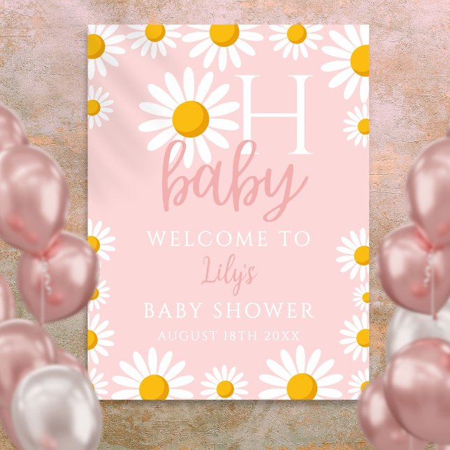 Oh Baby Daisy Señal de bienvenida de Baby Shower r (Oh Baby Daisy Pink Baby Shower Welcome Sign)