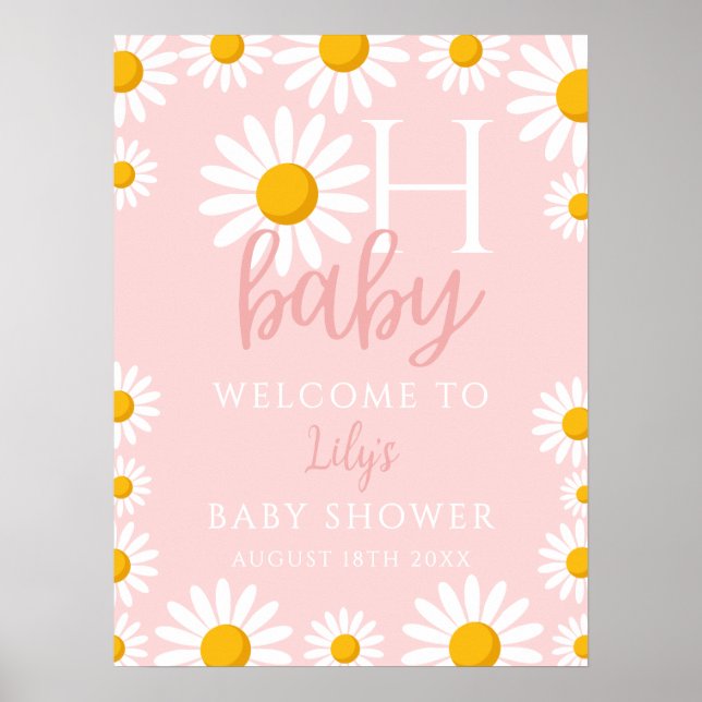 Oh Baby Daisy Señal de bienvenida de Baby Shower r (Frente)