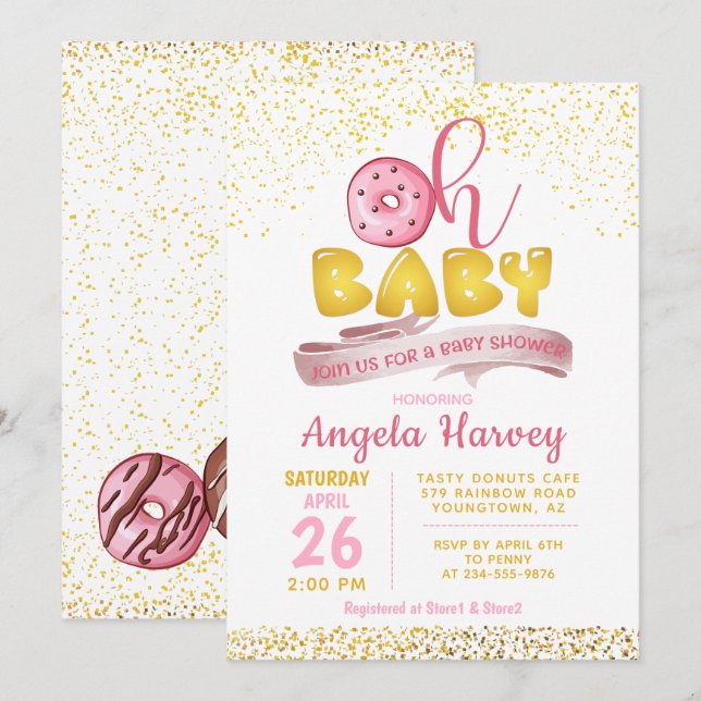 Oh Baby Donuts Gold Purpurina Invitación a Baby Sh (Anverso / Reverso)