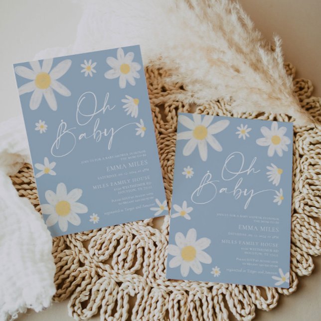 Oh Baby Dusty Blue Daisy Invitación a Baby Shower (Subido por el creador)