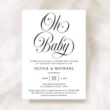 Oh Baby Elegante Escritura B&W Invitación para Bab
