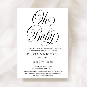 Oh Baby Elegante Escritura B&W Invitación para Bab
