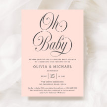 Oh Baby Elegante Letra Rosa Claro Invitación de Ba