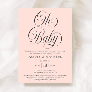 Oh Baby Elegante Letra Rosa Claro Invitación de Ba