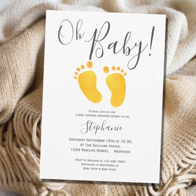 Oh Baby Feet Yellow Baby Shower Invitación (Subido por el creador)