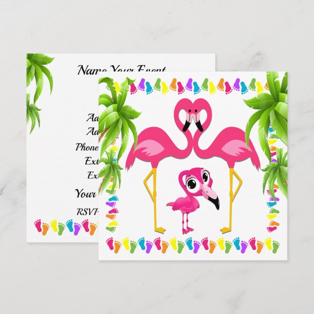 Oh Baby Flamingo Invitación (Anverso / Reverso)