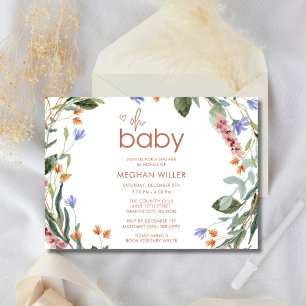Oh Baby Floral Baby Shower Invitación