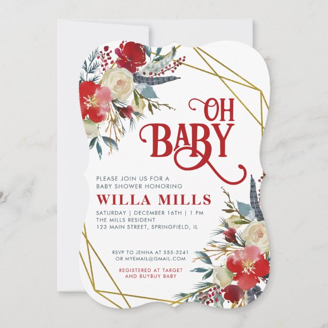 Oh Baby Floral Baby Shower Invitación (Anverso)