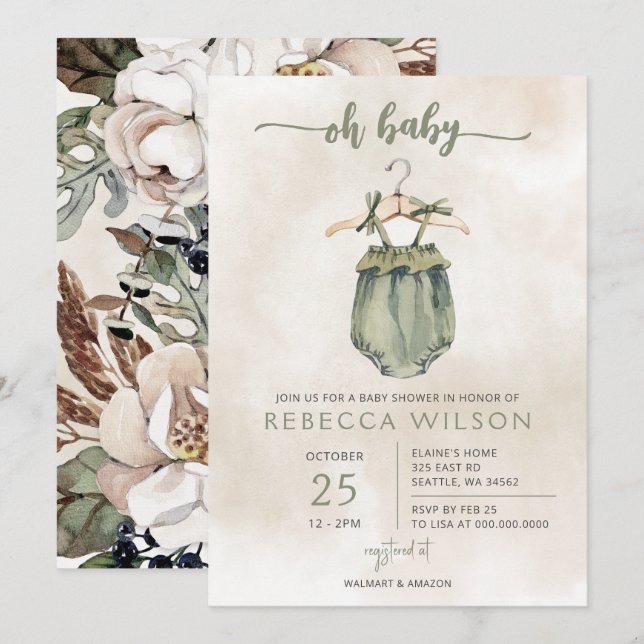 Oh Baby Gender Neutral Boho Baby Shower Invitación (Anverso / Reverso)