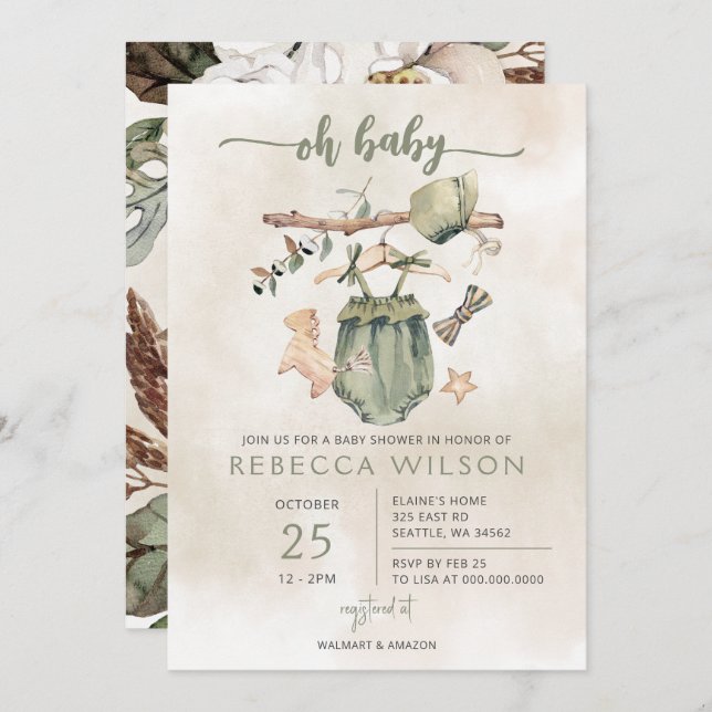 Oh Baby Gender Neutral Boho Baby Shower Invitación (Anverso / Reverso)
