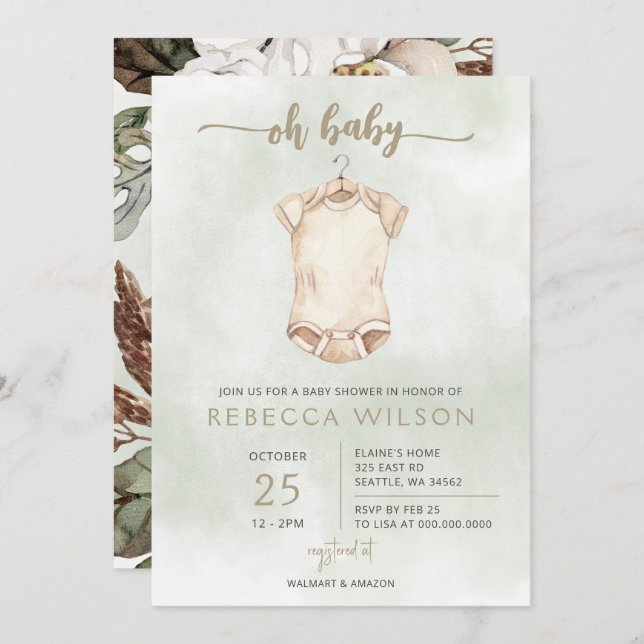 Oh Baby Gender Neutral Boho Baby Shower Invitación (Anverso / Reverso)