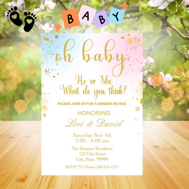 Oh Baby Gender Reveal Invitación rosa o azul (Subido por el creador)
