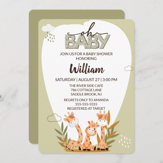 Oh Baby Giraffe Invitación en Baby Shower (Anverso / Reverso)