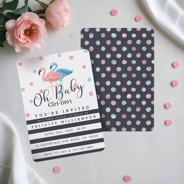 Oh Baby Girl - Boy Flamingo Invitación a Baby Show (Oh Baby Girl - Boy Flamingo Baby Shower Invitation)