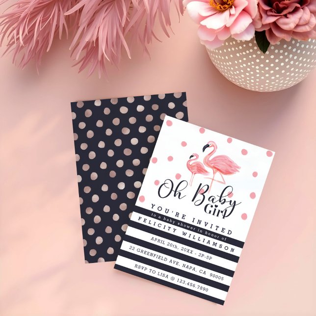 Oh Baby Girl Pink Flamingo Invitación a Baby Showe (Oh Baby Girl Pink Flamingo Baby Shower Invitation)