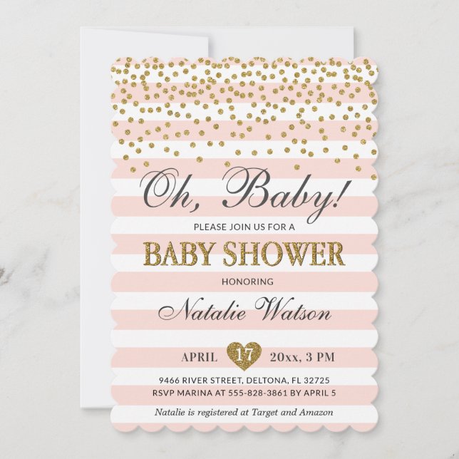 Oh Baby Girl Pink Gold Invitación a Baby Shower (Anverso)
