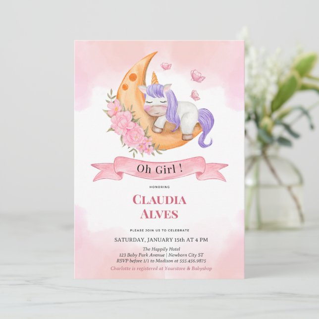 Oh Baby Girl Unicorn Invitación a la ducha (Anverso de pie)
