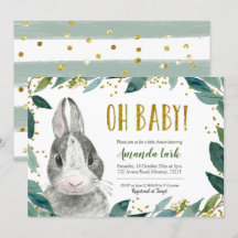 Oh Baby Greenery Bunny Invitación Baby Shower