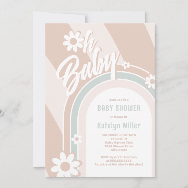 Oh Baby Groovy Daisy Shower Invitación (Anverso)