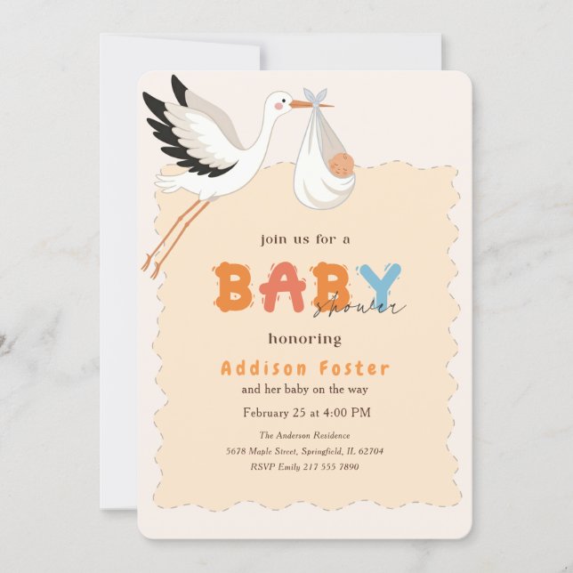 Oh Baby Invitación de Shower de Bebé Stork Modern  (Anverso)