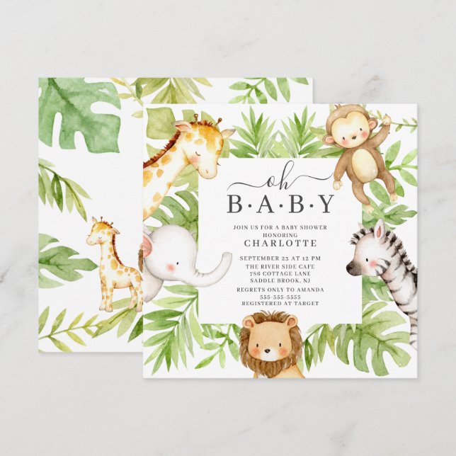 Oh Baby Jungle Invitación a Baby Shower (Anverso / Reverso)