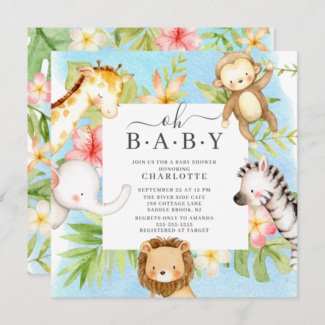 Oh Baby Jungle Invitación a Baby Shower (Anverso / Reverso)