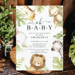 Oh Baby Jungle Invitación a Baby Shower<br><div class="desc">Diseño adorable con la jirafa más dulce,  el mono,  la cebra,  el elefante y el león con un armazón de hojas de la jungla. Visite nuestra tienda para ver toda nuestra colección de "Oh Baby Safari"</div>