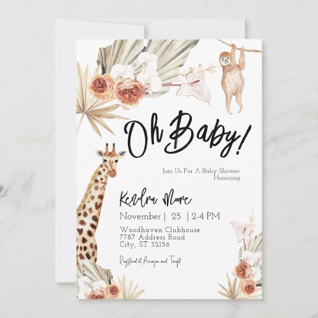 Oh Baby Jungle Invitación a Baby Shower (Anverso)