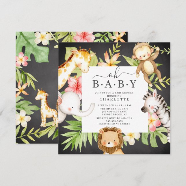 Oh Baby Jungle Invitación a Baby Shower (Anverso / Reverso)