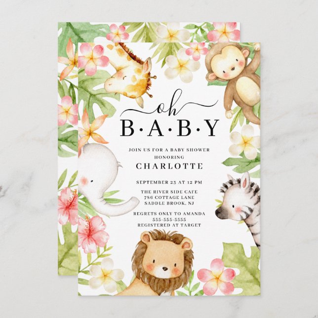 Oh Baby Jungle Invitación a Baby Shower (Anverso / Reverso)