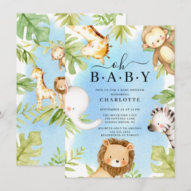 Oh Baby Jungle Invitación a Baby Shower (Anverso / Reverso)