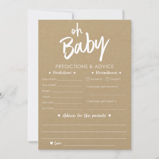 Oh Baby Kraft Predicciones y Tarjeta de Consejos (Anverso)