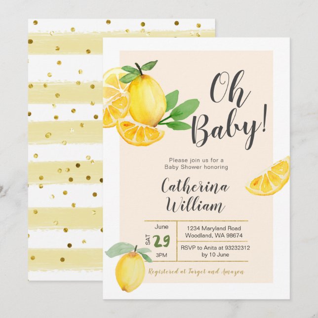 Oh Baby Lemon Baby Shower Invitación (Anverso / Reverso)