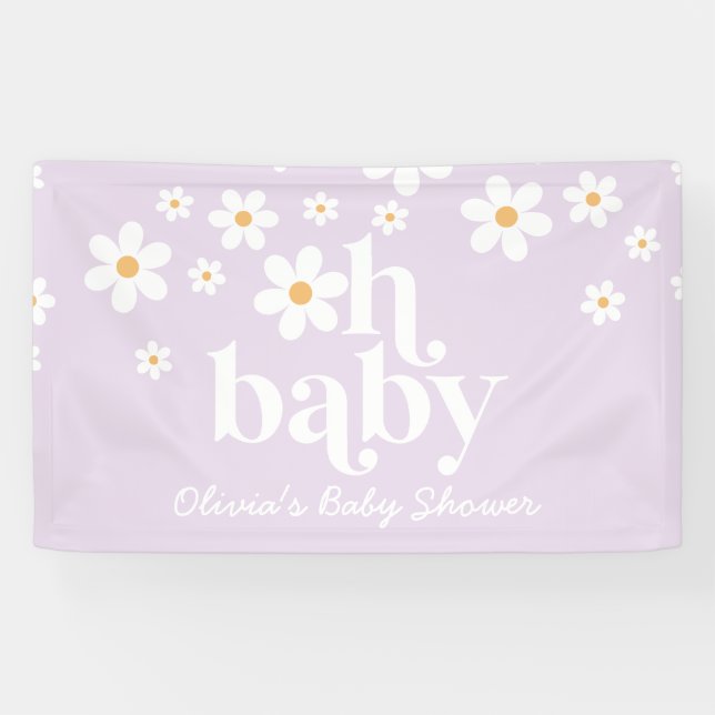 Oh Baby Lilac Daisy pancarta boho de ducha (Horizontal)