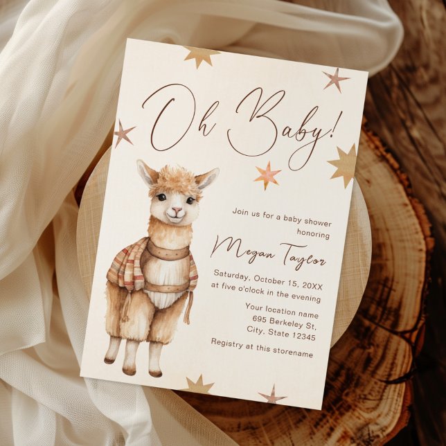Oh Baby Llama Boho Beige Invitación a Baby Shower (Subido por el creador)