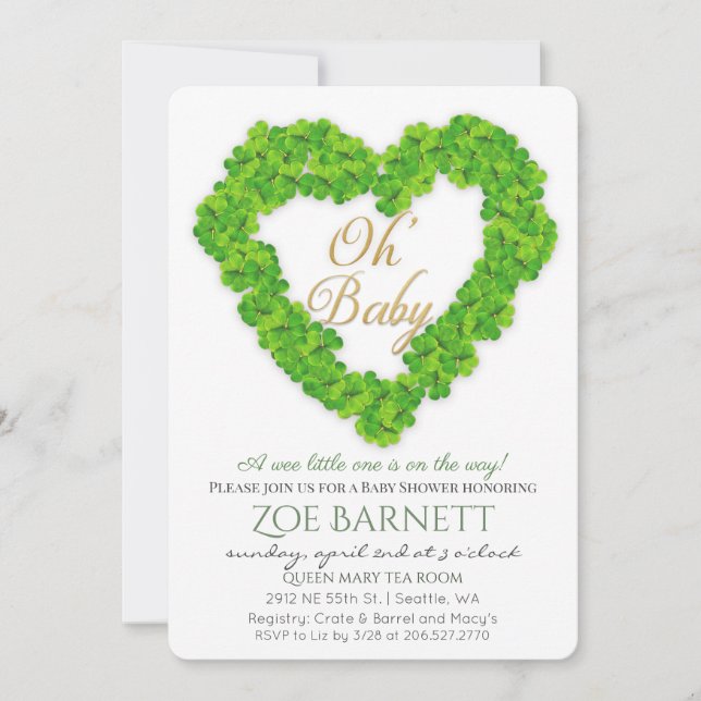 Oh Baby Lucky Clover Invitación Baby Shower (Anverso)