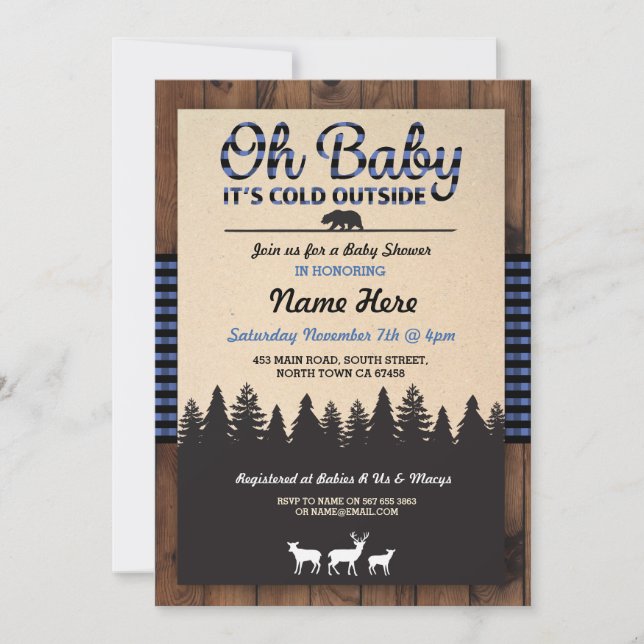 Oh Baby Lumberjack Blue Baby Shower Boy Invitación (Anverso)