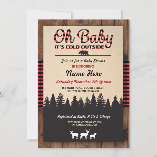 Oh Baby Lumberjack Red Baby Shower Boy Invitación (Anverso)