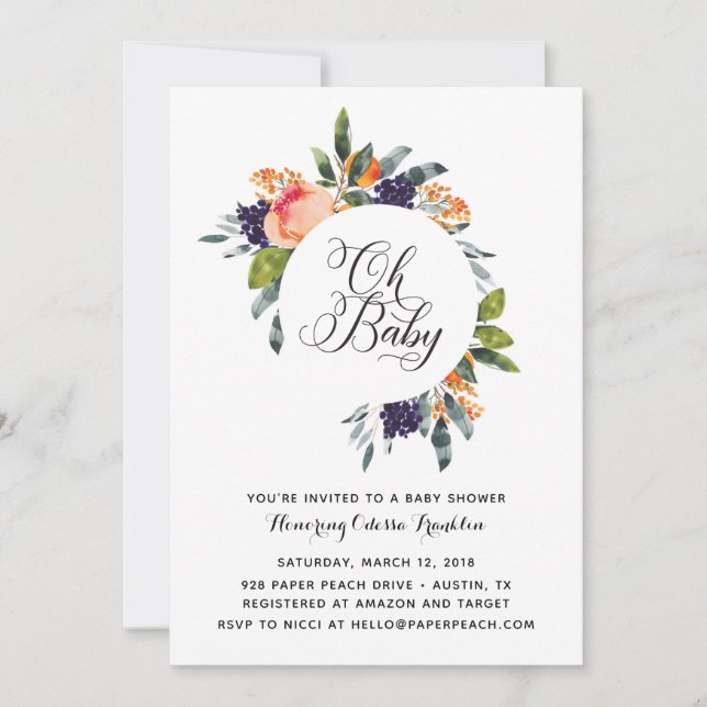 Oh Baby Modern Floral Invitación a Baby Shower (Anverso)